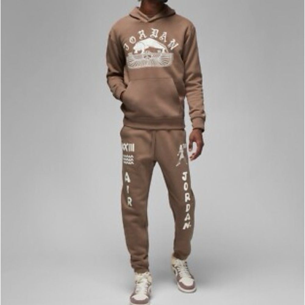 Nike Jordan By Umar Rashid Flight Fleece Hoodie and Jogger Set Brown